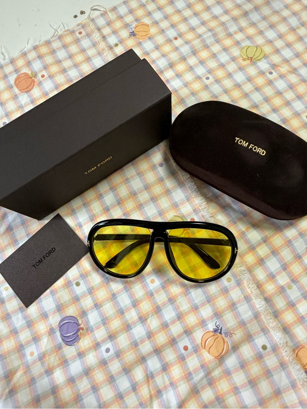 Tom Ford Men’s Black Frame Sunglasses with Yellow Tinted Lenses